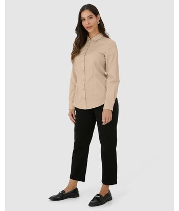 Camisa Básica Feminina Manga Longa Em Tricoline