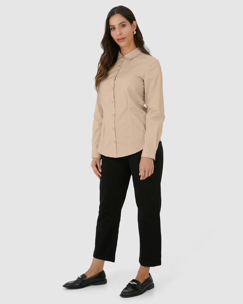 Camisa Básica Feminina Manga Longa Em Tricoline