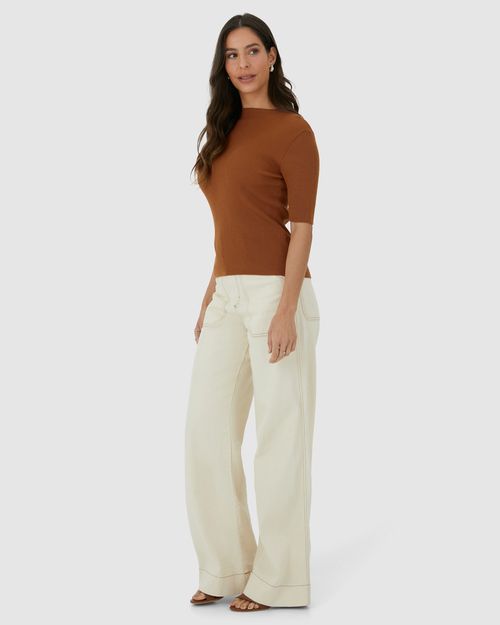 Blusa Básica Feminina Manga 3/4 Em Tricô