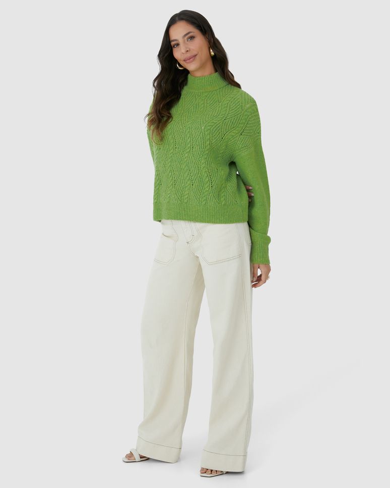 Suéter Feminino Manga Longa Cava Deslocada Em Tricô