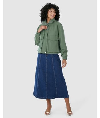 Jaqueta Feminina Bomber Bolso Utilitário Em Viscose Sarjada