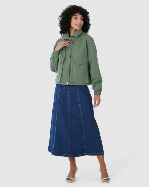 Jaqueta Feminina Bomber Bolso Utilitário Em Viscose Sarjada