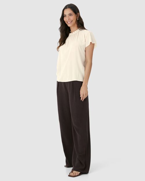 Blusa Feminina Evasê Gola Franzida Em Viscose Sarjada