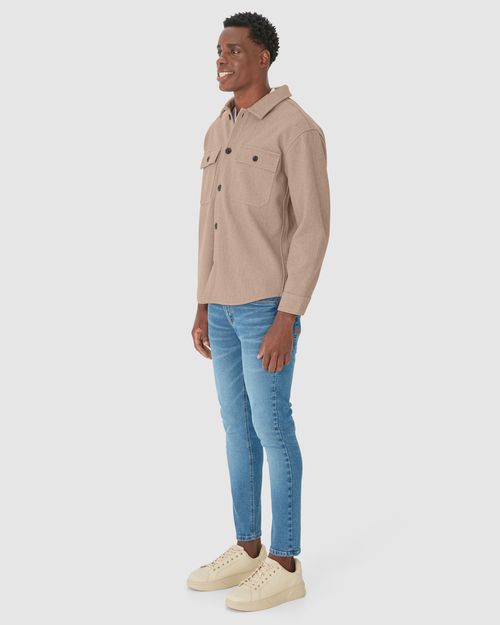 Jaqueta Masculina Estilo Camisa Bolso Funcional Em Lã Batida