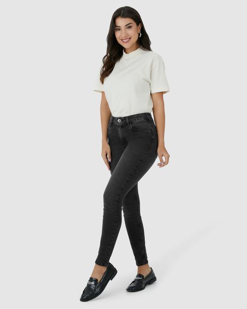 Calça Feminina Skinny Cintura Média Bolso Funcional Em Flex Jeans