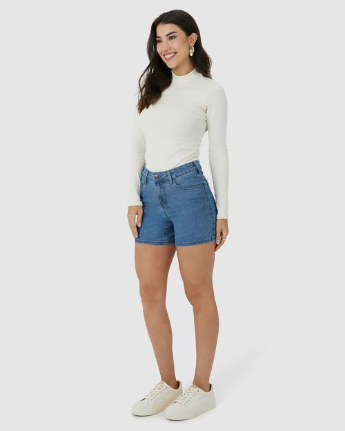 Bermuda Feminina Comfort Cintura Média Em Jeans Com Elastano