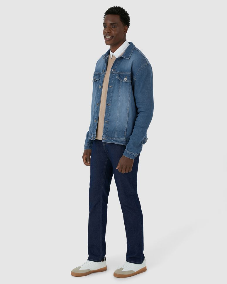 Jaqueta Masculina Bolso Funcional Em Jeans Com Elastano