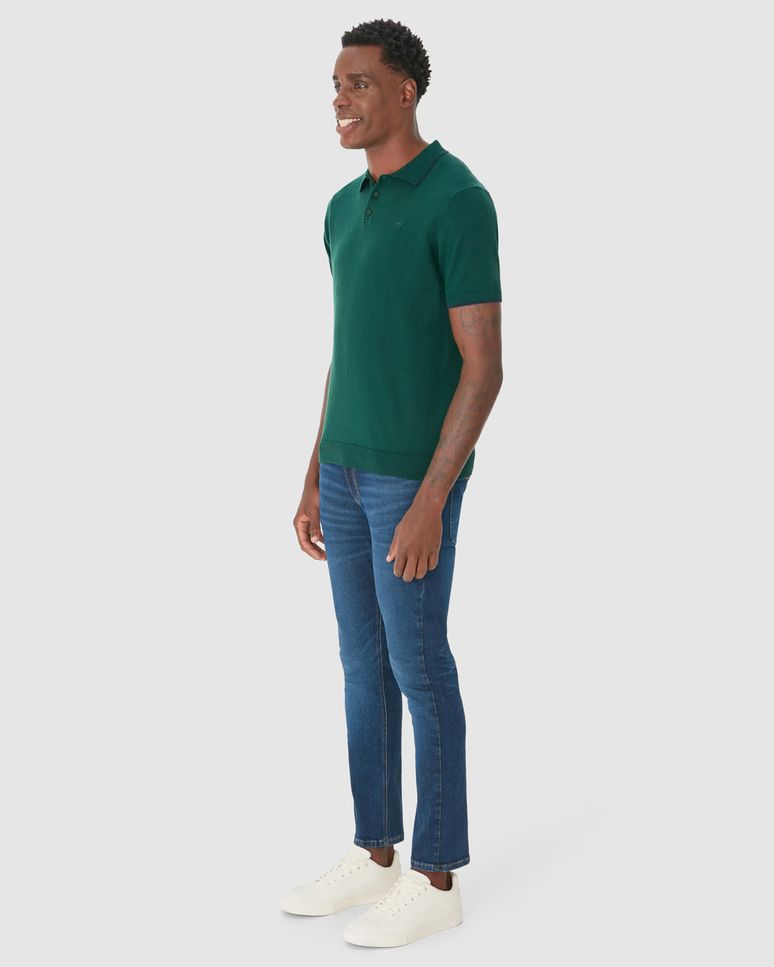 Camisa Polo Masculina Slim Bordado Peitoral Em Tricô