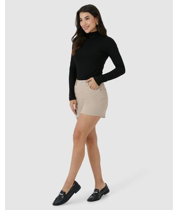 Shorts Feminino Comfort Barra Desfiada Em Sarja Com Elastano