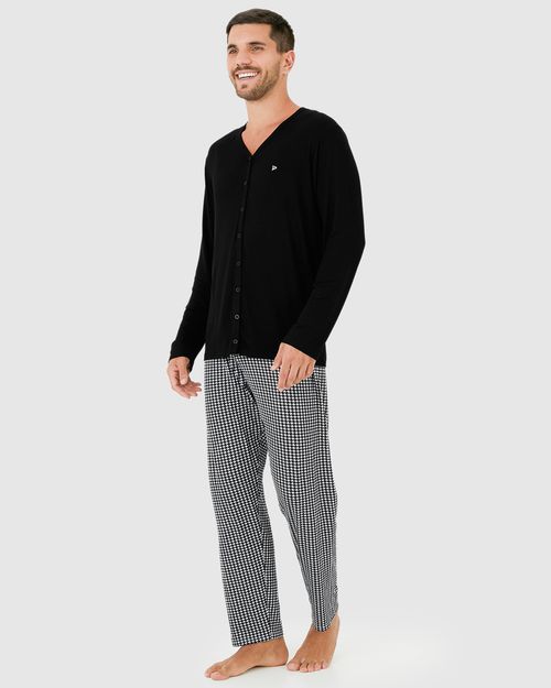 Pijama Masculino Camiseta Manga Longa Em Viscose Stretch