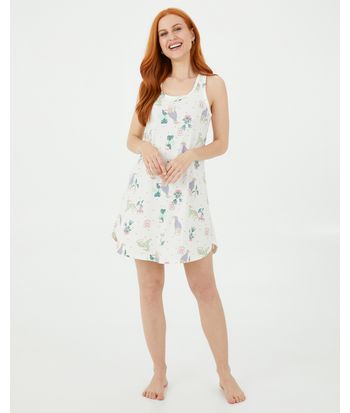 Camisola Feminina Sem Manga Estampada Em Algodão