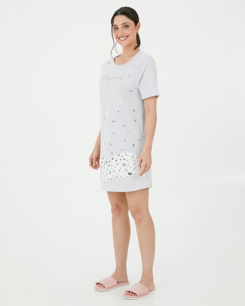 Camisola Feminina Manga Curta Estampada Em Algodão