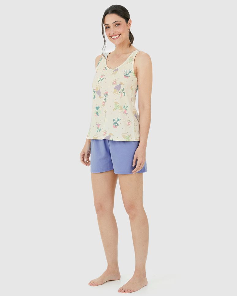 Pijama Feminino Regata Estampada Em Algodão