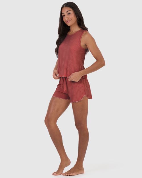 Pijama Feminino Regata E Shorts Em Malha De Viscose Canelada
