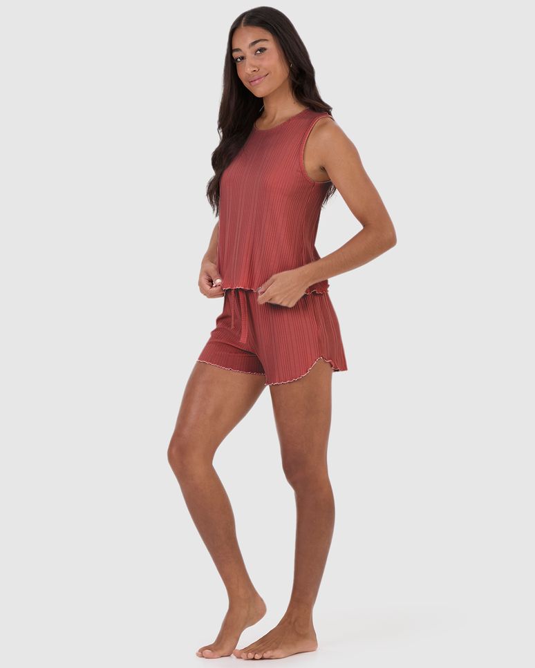 Pijama Feminino Regata E Shorts Em Malha De Viscose Canelada