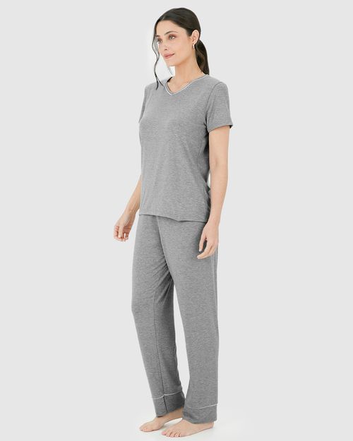 Pijama Feminino Blusa Decote V E Calça Em Viscose Stretch