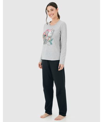 Pijama Feminino Blusa Estampada Manga Longa Em Algodão