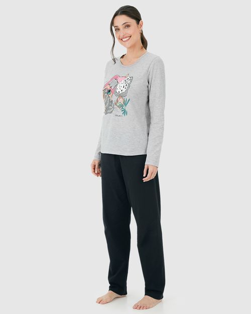 Pijama Feminino Blusa Estampada Manga Longa Em Algodão