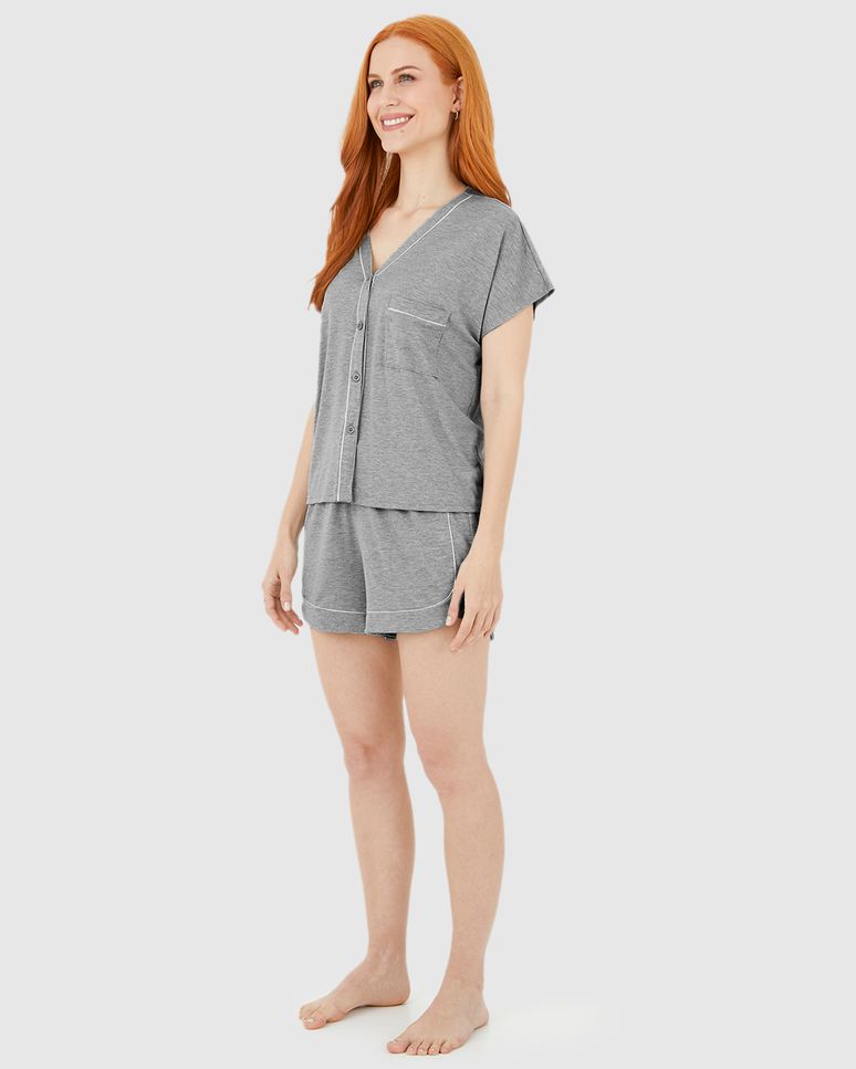 Pijama Feminino Blusa Botões Frontais E Bolso Funcional Em Viscose Stretch