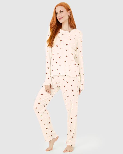 Pijama Feminino Blusa E Calça Estampada Em Malha Jacquard