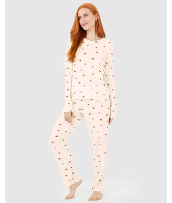Pijama Feminino Blusa E Calça Estampada Em Malha Jacquard