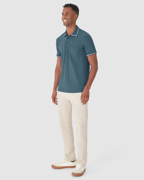 Camisa Polo Masculina Slim Bolso Funcional Em Piquet Stretch