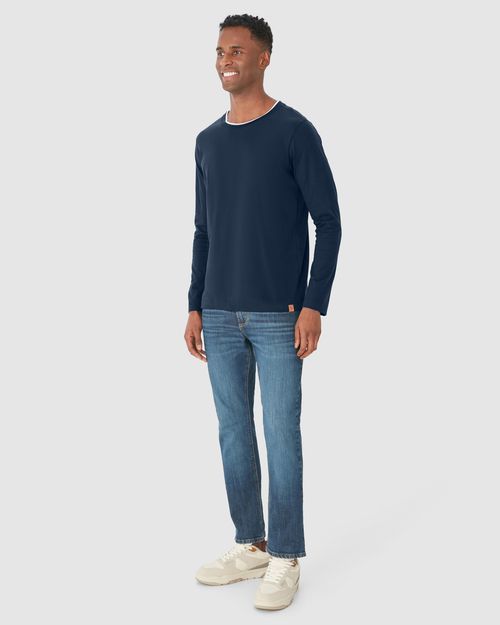 Camiseta Masculina Gola Contraste Manga Longa Em Malha Comfy Touch
