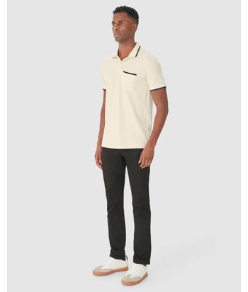 Camisa Polo Masculina Detalhe Costura Contraste Em Malha Comfy Touch