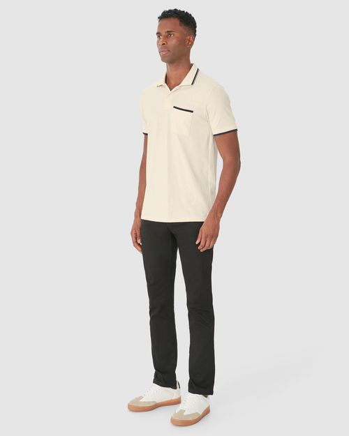 Camisa Polo Masculina Detalhe Costura Contraste Em Malha Comfy Touch