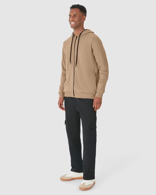 Jaqueta Masculina Com Capuz Bolso Lateral Em Moletom Flanelado
