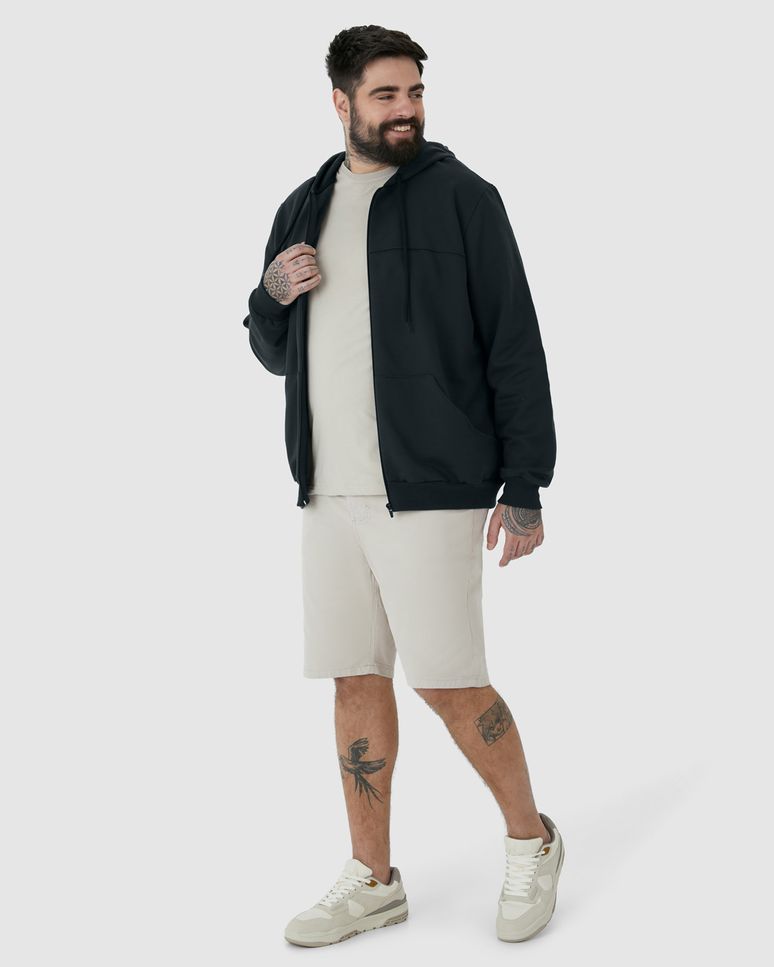 Jaqueta Masculina Plus Size Com Capuz E Cadarço Em Moletom Flanelado