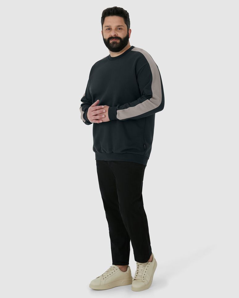 Blusão Masculino Plus Size Recorte Contraste Em Moletom Flanelado