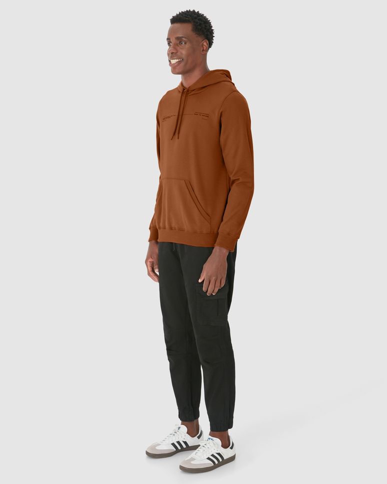 Blusão Masculino Com Capuz Estampa Lettering Em Moletom Flanelado