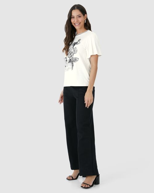 Camiseta Feminina Gola Retilínea Estampa Orgânico Em Viscose Stretch