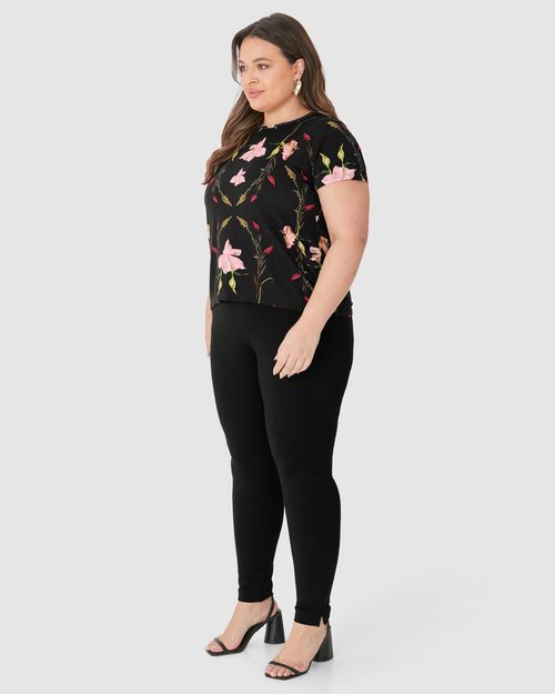 Blusa Feminina Plus Size Manga Curta Estampada Em Viscose Stretch