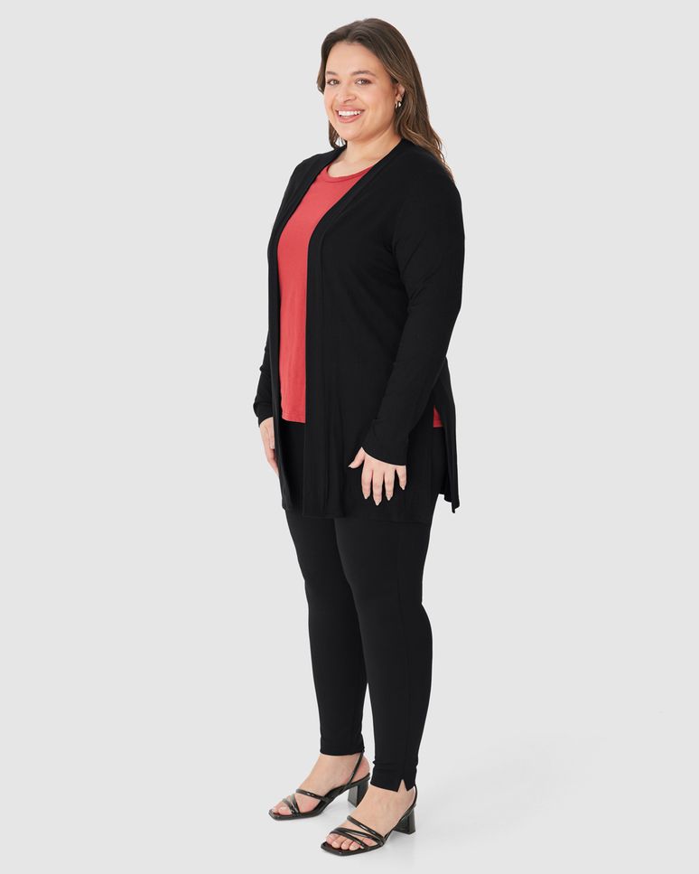 Cardigan Feminino Plus Size Amplo Em Malha Canelada De Viscose