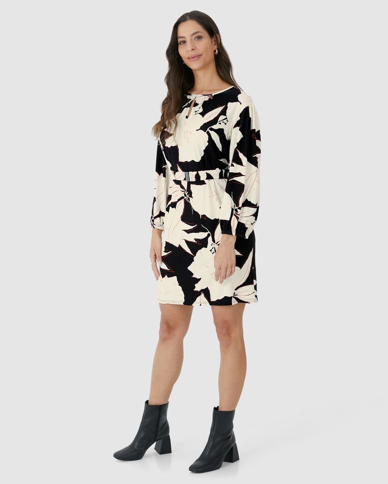 Vestido Amplo Feminino Manga Longa Com Cinto Em Viscose Stretch