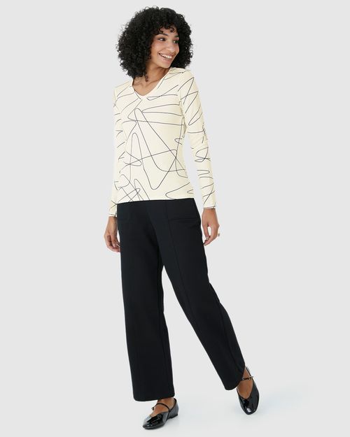 Blusa Justa Feminina Decote V Estampada Em Viscose Stretch