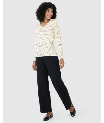 Blusa Justa Feminina Decote V Estampada Em Viscose Stretch