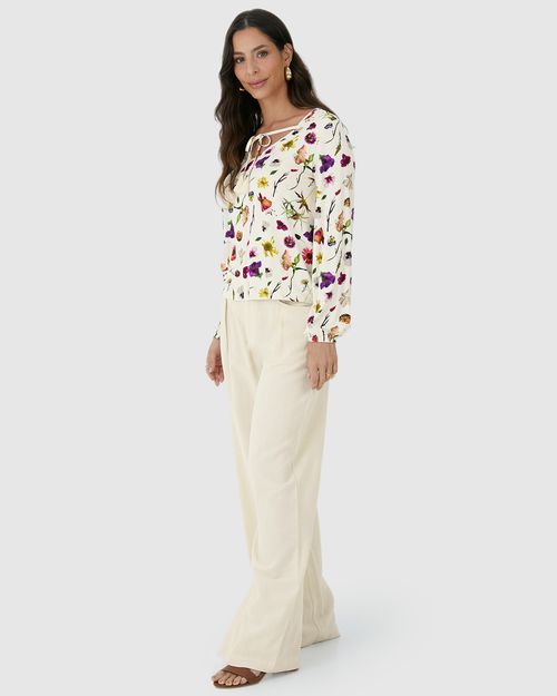 Blusa Feminina Amarração No Decote Em Malha Viscolinho Stretch