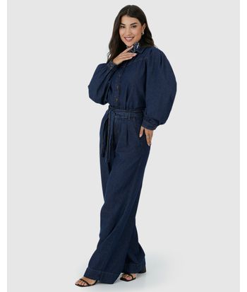 Calça Wide Leg Feminina Pregas Frontais Com Cinto Em Jeans Leve