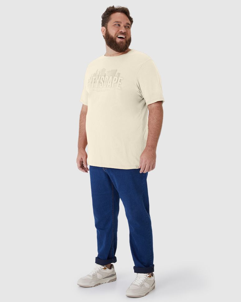 Camiseta Masculina Plus Size Cityscape Em Malha Algodão Comfy