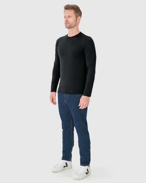 Camiseta Básica Masculina Decote Redondo Manga Longa Em Malha Térmica