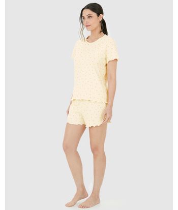 Pijama Feminino Blusa E Shorts Estampado Em Ribana