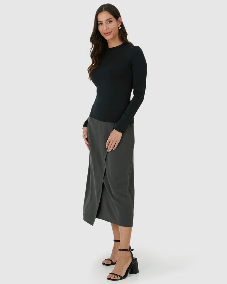 Blusa Básica Feminina Decote Redondo Manga Longa Em Malha Térmica