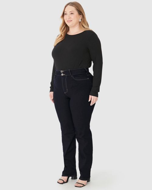 Calça Feminina Plus Size Reta Em Flex Jeans