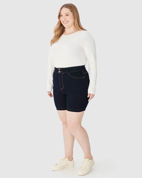 Bermuda Feminina Plus Size Cintura Média Em Jeans Com Elastano