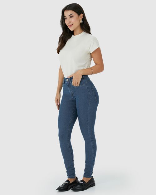 Calça Feminina Skinny Push Up Cintura Média Em Flex Jeans