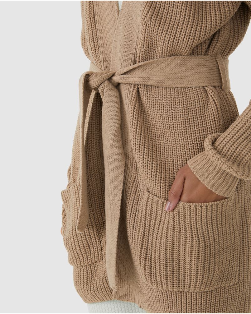 Cardigan Feminino Transpassado Com Cinto Em Tricô MARROM - Malwee