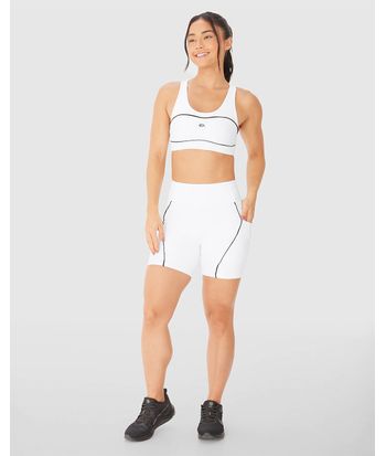 Shorts Justo Feminino Filete Contraste Em Malha Dry E Proteção UV50+ - ENFIM